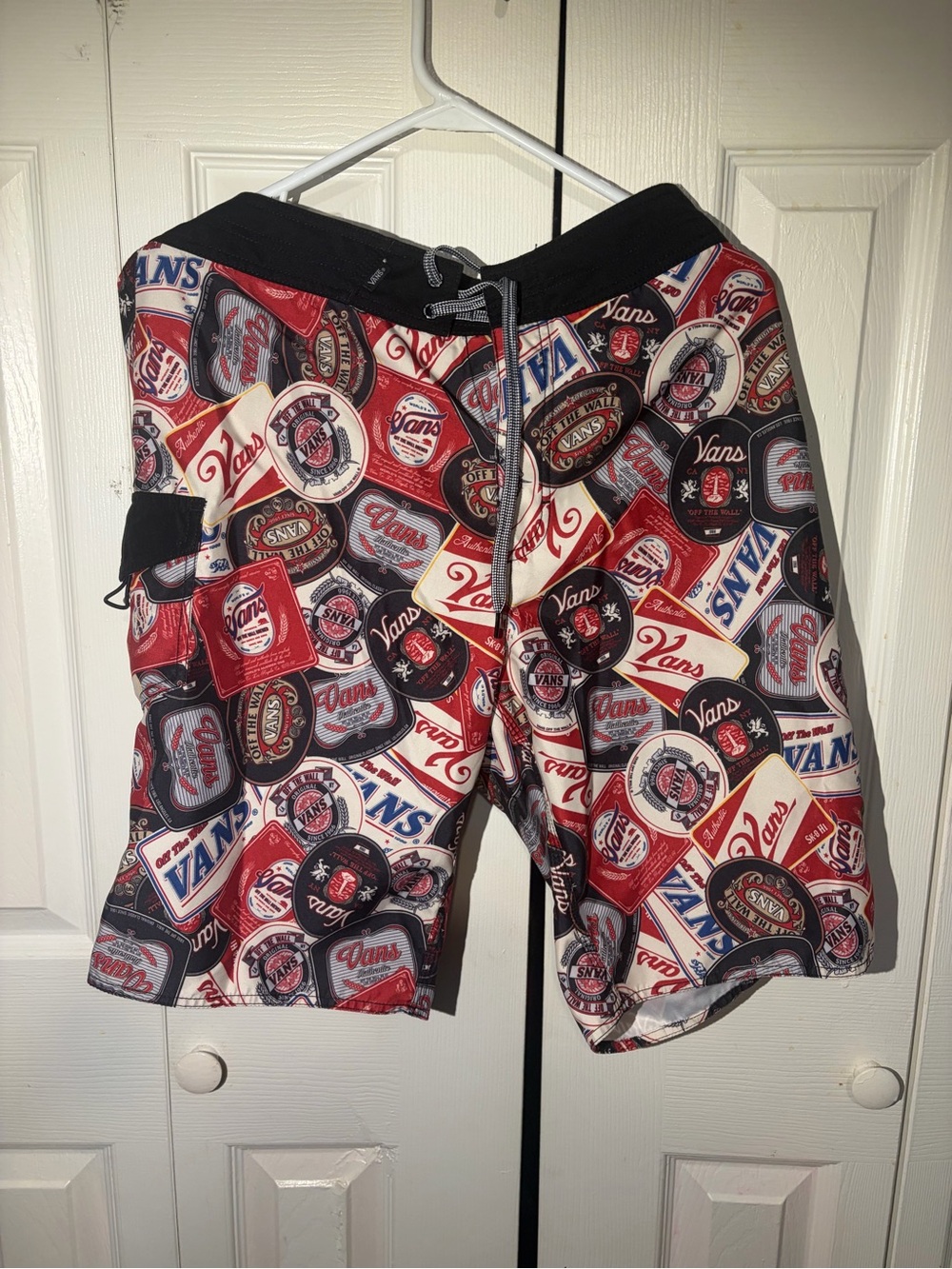 Vans Red, Black & White Logo Patchwork Swim Shorts